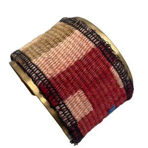 Native Multicolor Woven Detail Wide Cuff Bangle Bracelet Gold Tone